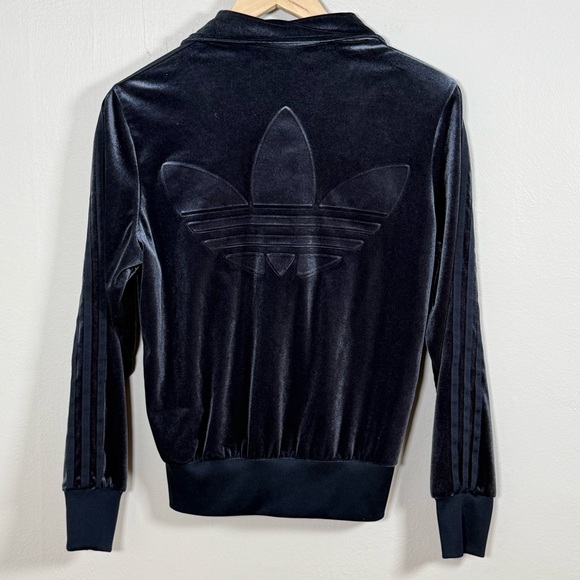 adidas Originals Navy Velour Track Jacket Embossed Trefoil Women’s S - Picture 2 of 5